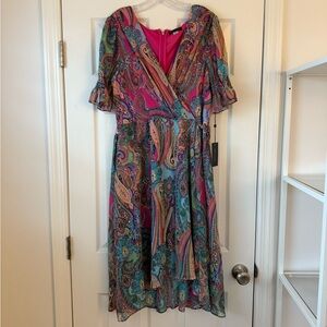 Tommy Hilfiger Pink and Blue Paisley Midi Dress